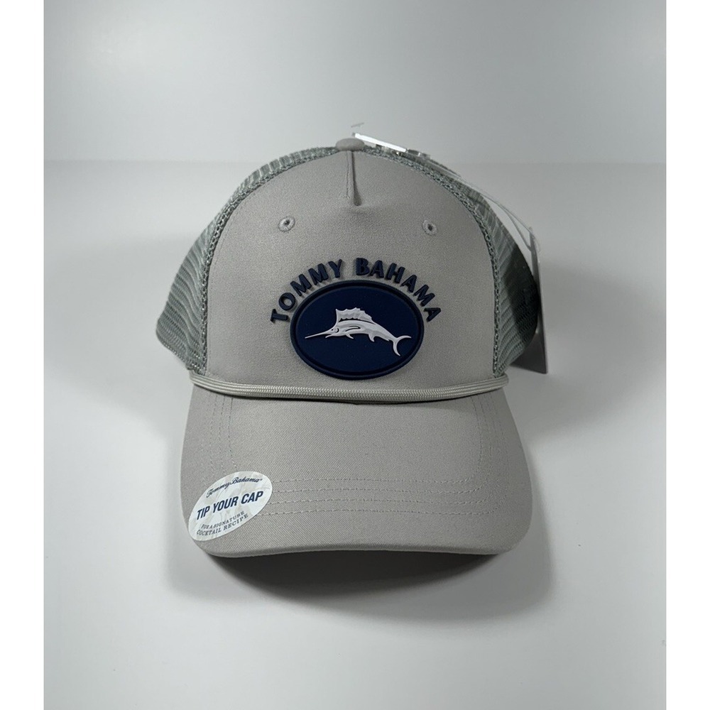 TOMMY BAHAMA "Tip Your Cap" Marlin Logo Rope Trucker Hat Gray Men's *NEW* - Picture 2 of 7